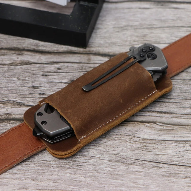Genuine Leather EDC Folding Knife Sheath – Waist Carry Survival Storage Pouch - The EDC Outpost