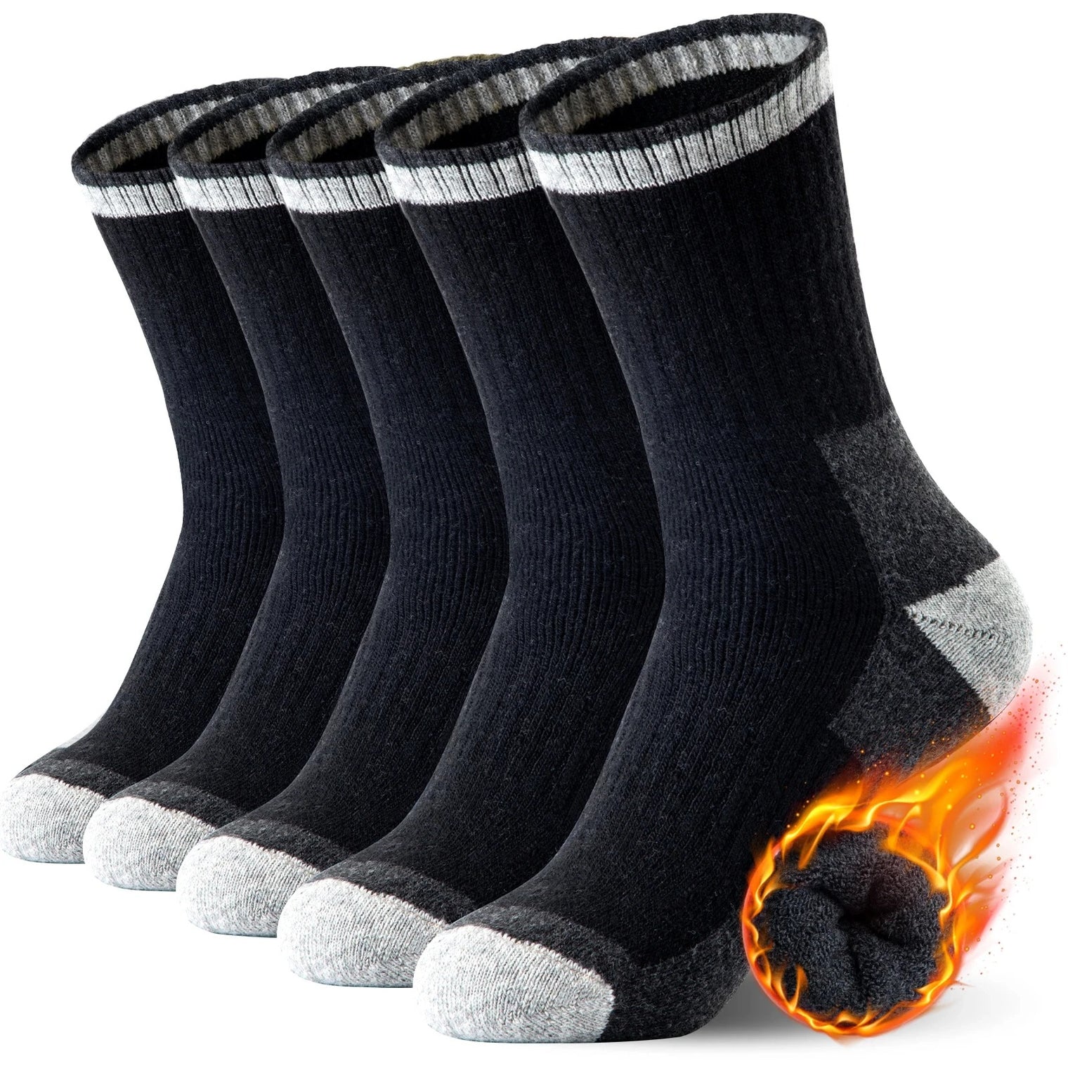 5 Pairs Merino Wool Hiking Socks – Men’s Warm Moisture-Wicking Crew Socks for Winter Outdoor & Casual Wear - The EDC Outpost