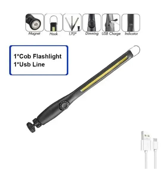 Portable COB LED Work Light – Magnetic Rechargeable Flashlight with Stepless Dimming for Emergency, Car Repair, and Outdoor Use - The EDC Outpost