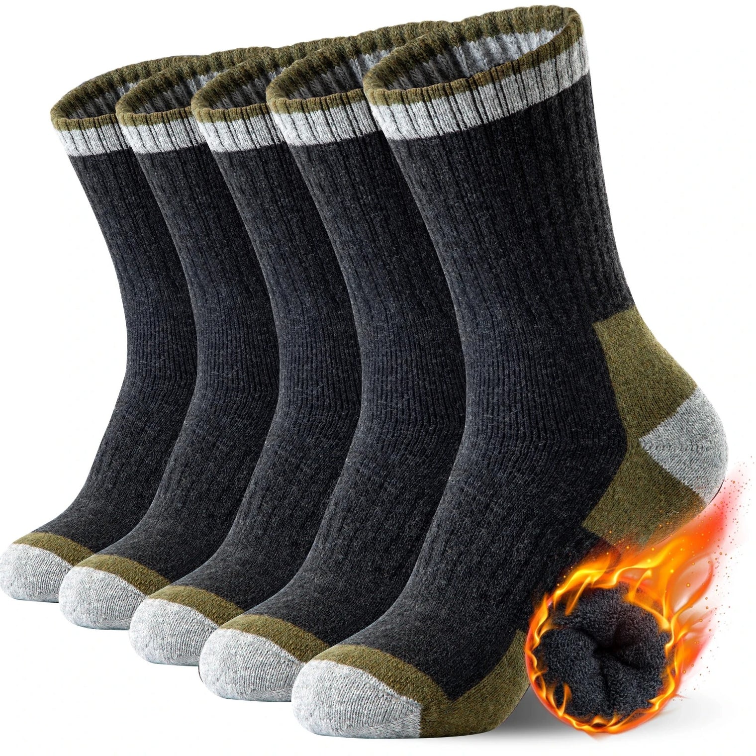 5 Pairs Merino Wool Hiking Socks – Men’s Warm Moisture-Wicking Crew Socks for Winter Outdoor & Casual Wear - The EDC Outpost