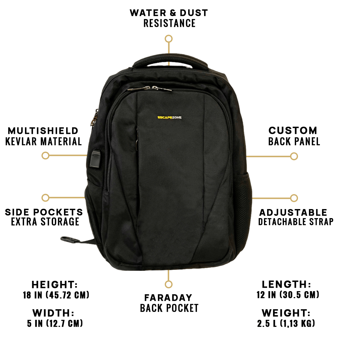 NIJ IIIa Ballistic Faraday Backpack - Black | EMF Shielding & Bullet Resistant