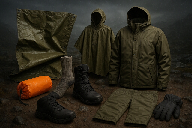 Protection from the elements is survival priority #1. Our cover gear goes beyond shelters to include the clothing and footwear that keep you warm, dry, and safe in any environment. From tarps, ponchos, and bivvy sacks to rugged survival clothing, insulated boots, and warm wool socks, these are the layers and barriers that shield you from wind, rain, snow, and harsh terrain.