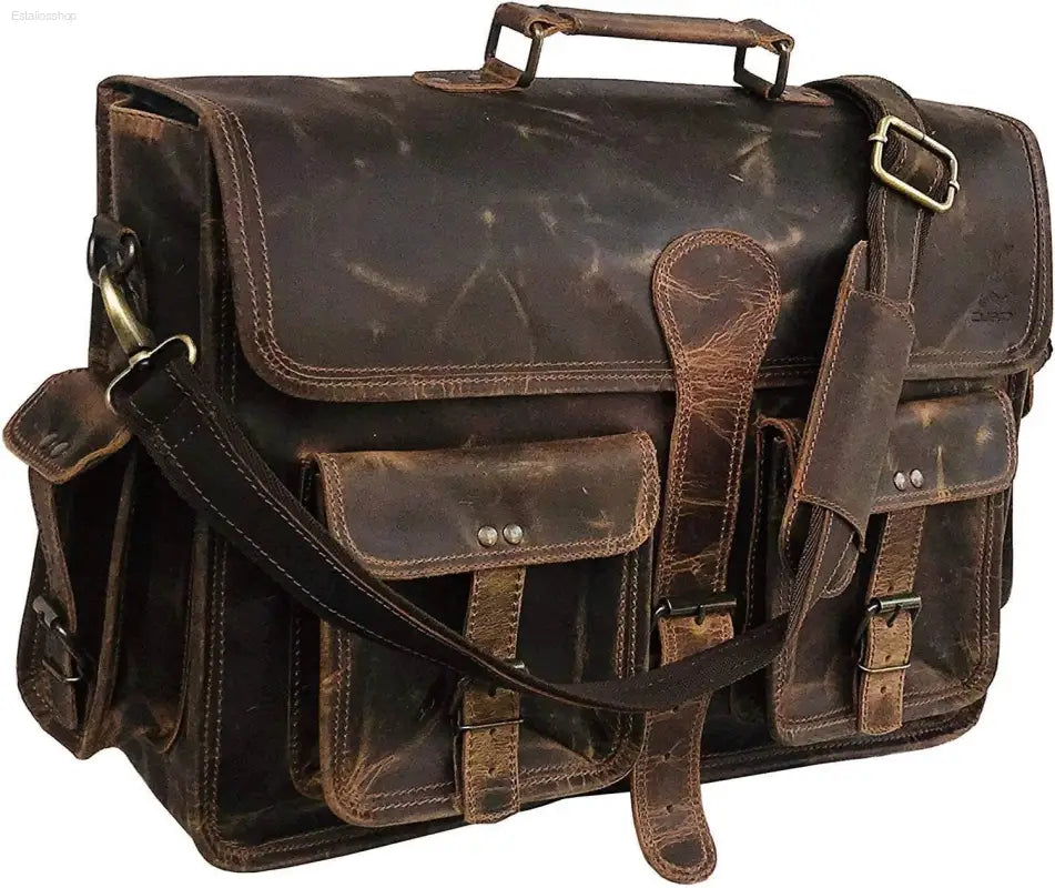 Stylish Buffalo Leather Messenger Bag with Laptop Compartment for Office and College Use