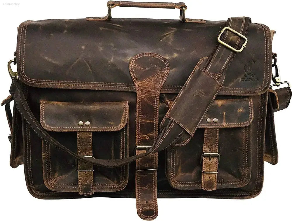 Stylish Buffalo Leather Messenger Bag with Laptop Compartment for Office and College Use